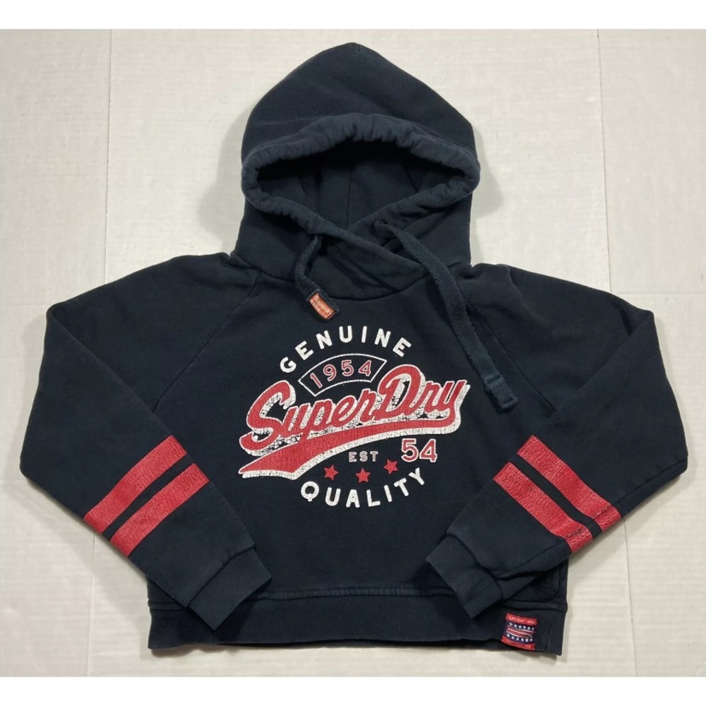 Superdry Black and Red Spellout Cropped Hoodie Jacket